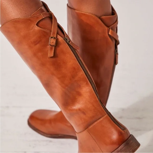 Free People Everly Equestrian Leather Knee-High Tan Boots 10 - Picture 3 of 16
